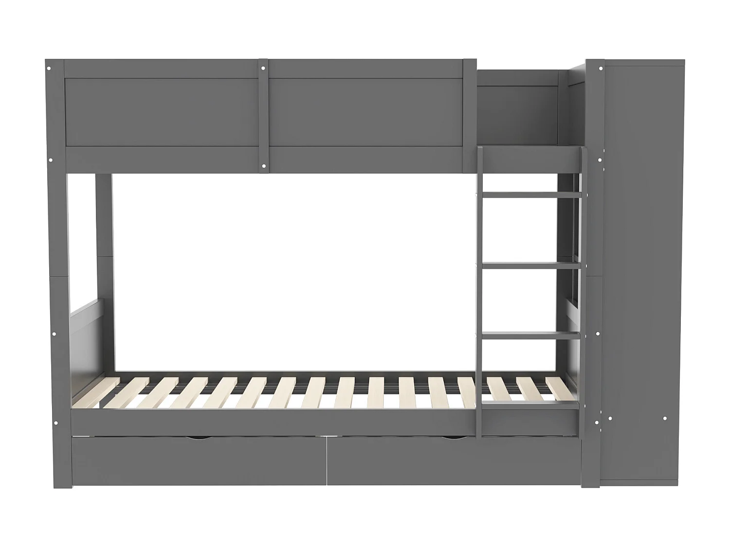Stapelbedden 2 x 90 x 200 cm met 2 lades en zijkast - grenenhout + MDF - grijs (zonder matras)