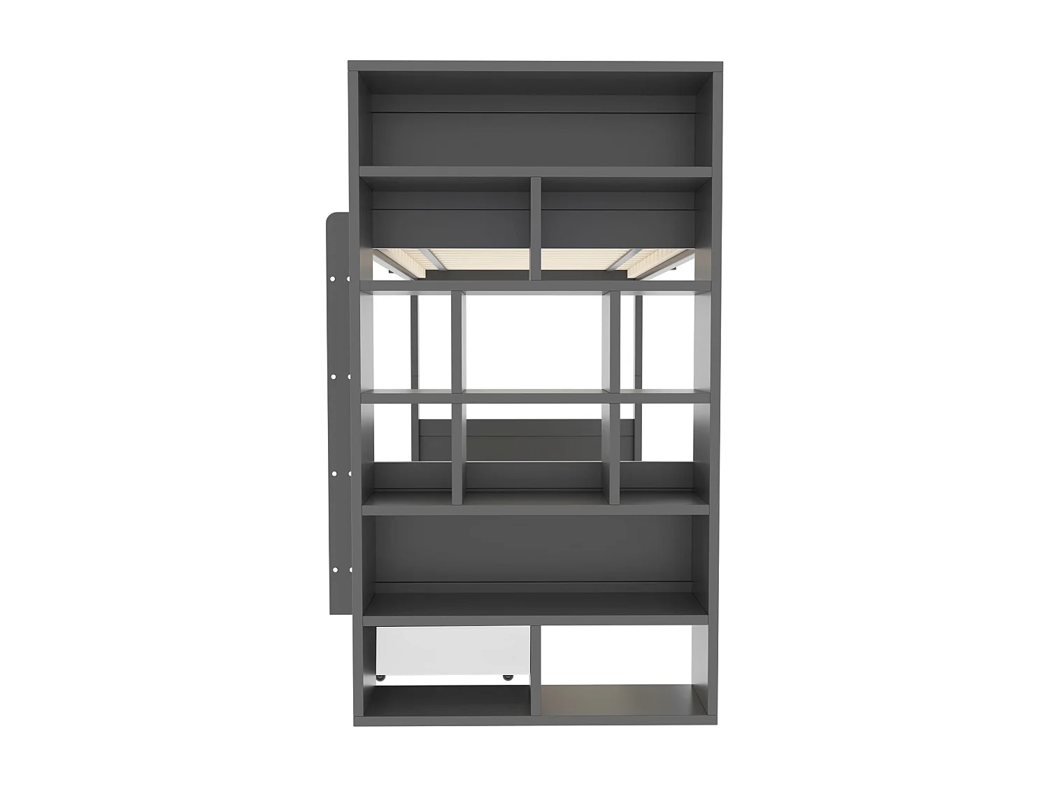 Stapelbedden 2 x 90 x 200 cm met 2 lades en zijkast - grenenhout + MDF - grijs (zonder matras)