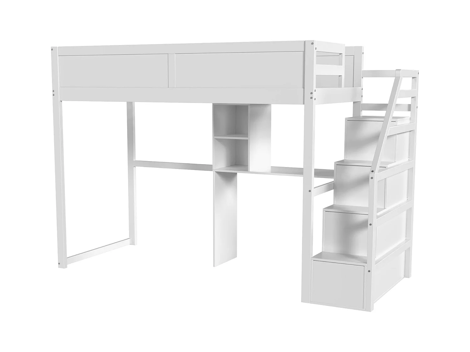 Lits superposés 2 x 90 x 200 cm avec bureau, 4 tiroirs et étagères - bois de pin + MDF - blanc (sans matelas)