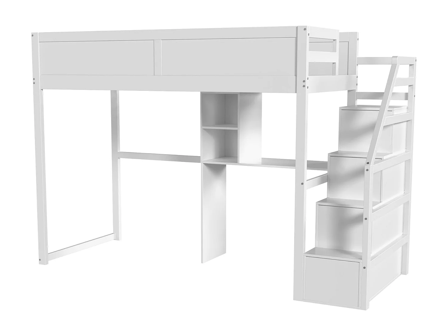 Łóżka piętrowe 2 x 90 x 200 cm z biurkiem, 4 szufladami i półkami - drewno sosnowe + płyta MDF - białe (bez materaca)