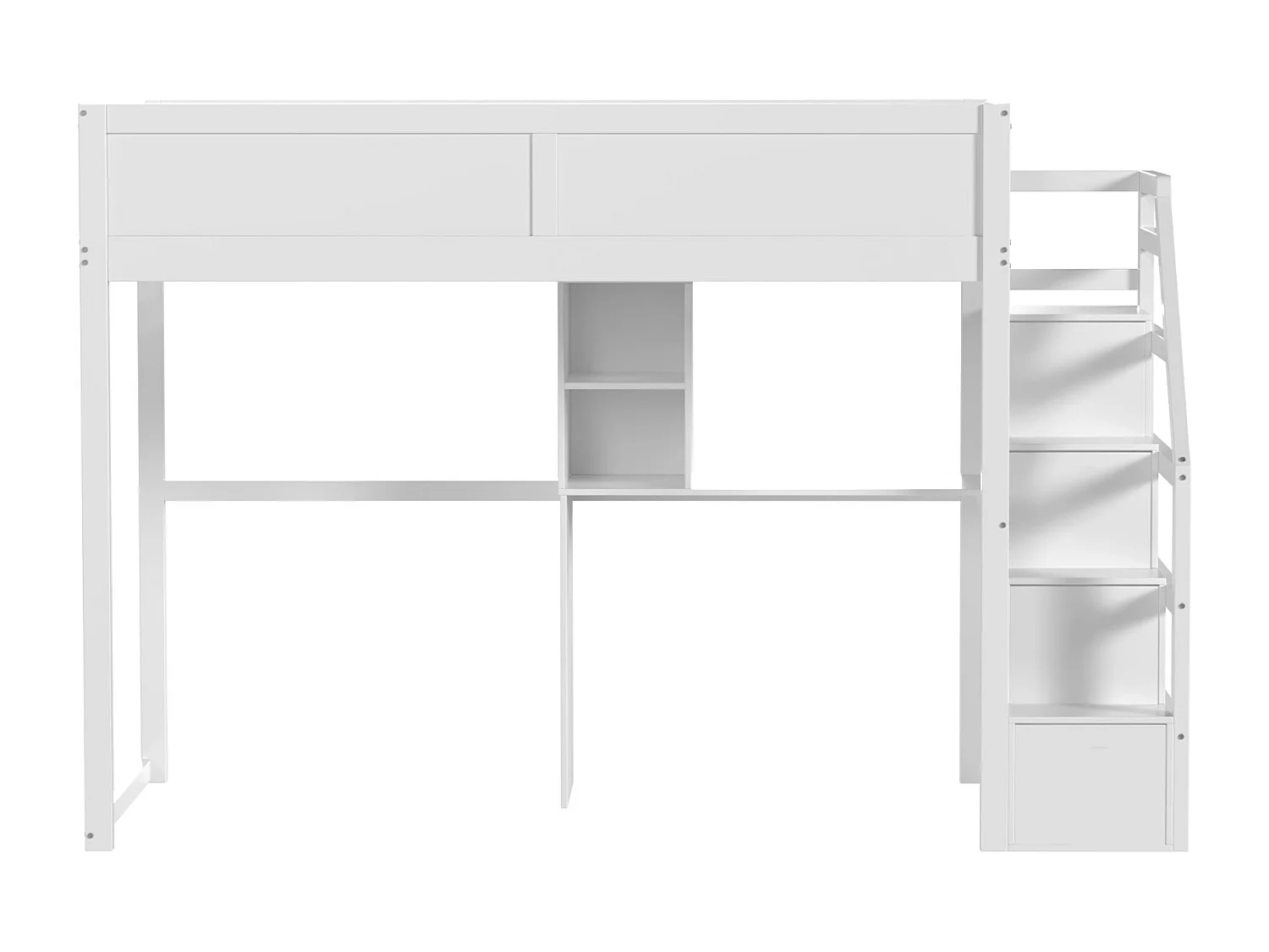 Łóżka piętrowe 2 x 90 x 200 cm z biurkiem, 4 szufladami i półkami - drewno sosnowe + płyta MDF - białe (bez materaca)