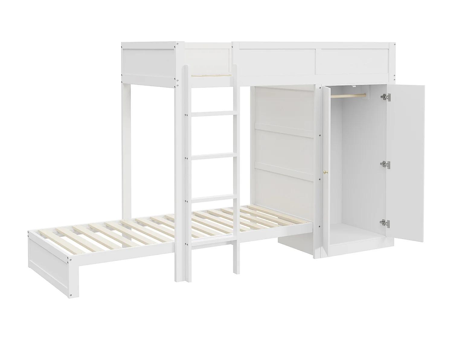 Lits superposés 2 x 90 x 200 cm avec armoire et échelle - pin + MDF - blanc (sans matelas)