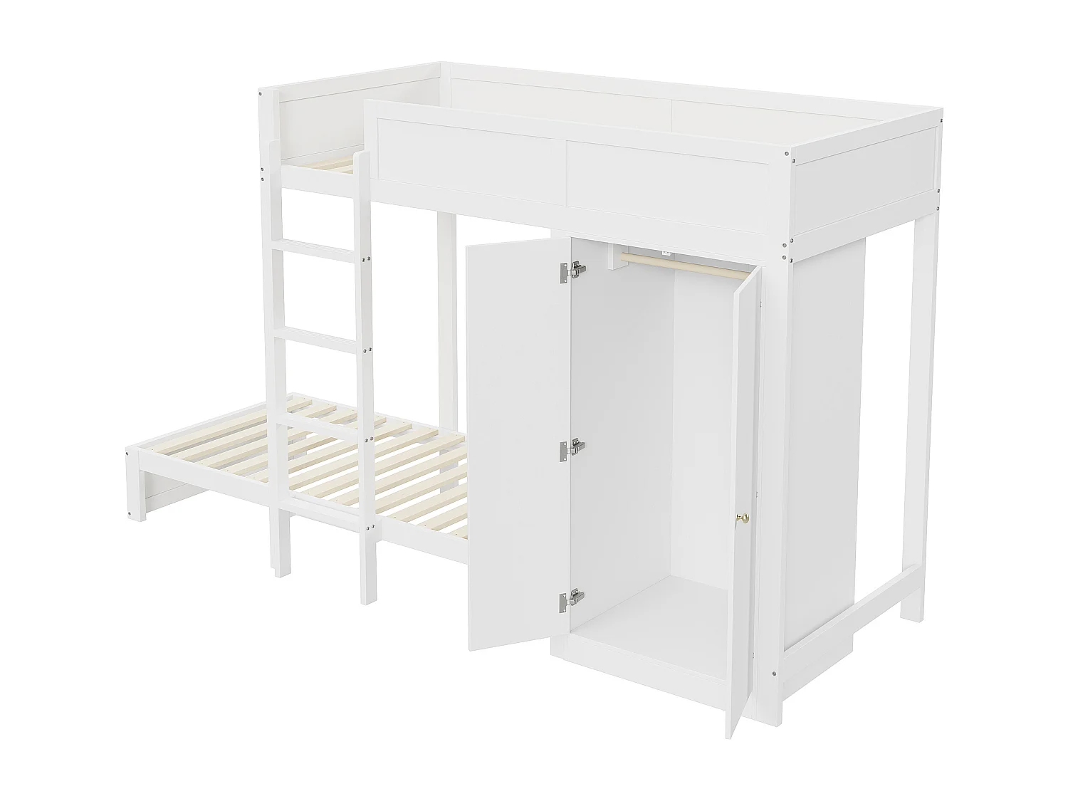 Lits superposés 2 x 90 x 200 cm avec armoire et échelle - pin + MDF - blanc (sans matelas)