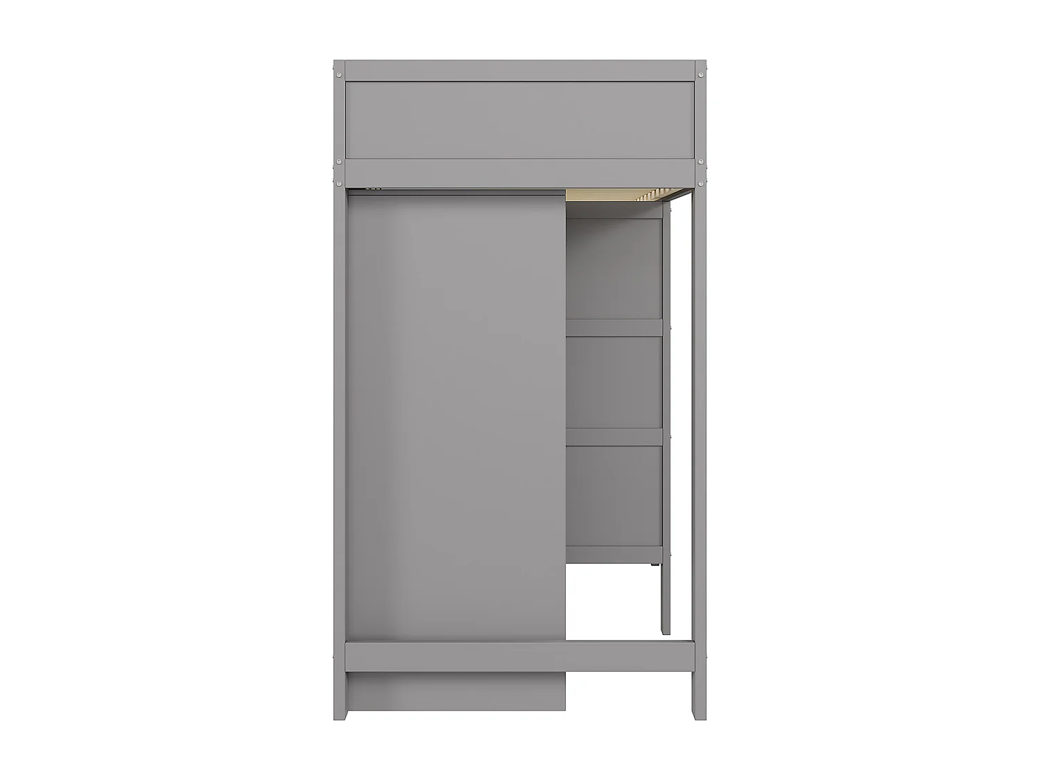 Lits superposés 2 x 90 x 200 cm avec armoire et échelle - pin + MDF - gris (sans matelas)