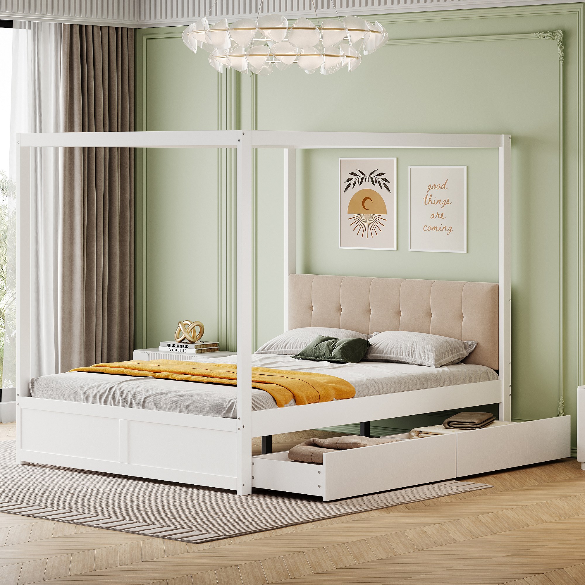 Lit Plateforme Avec Rangement 140x200 Cm - Mécanisme Gaslift, Tiroir - Tête De Lit Avec Charge USB - Bois MDF, Noir - Sans Sommier Nécessaire