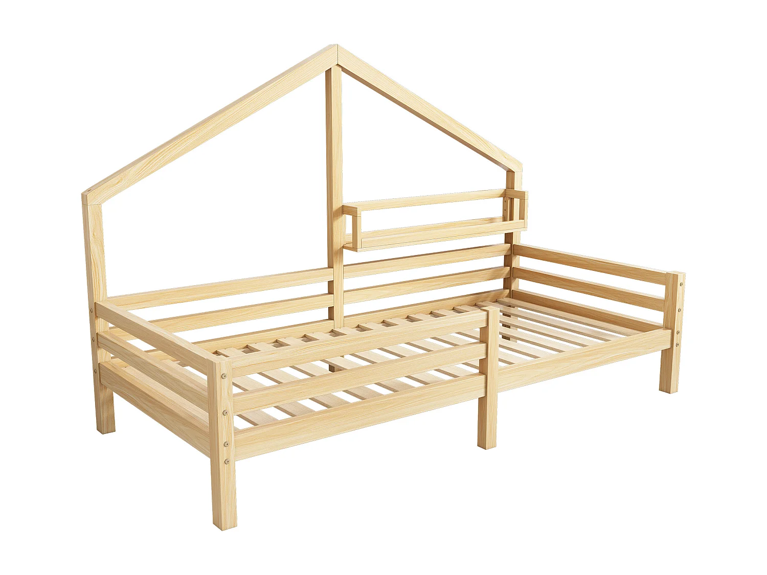 Hochbett 90 x 200 cm mit Ablagefach – Kiefernholz – Lattenrost – Natur