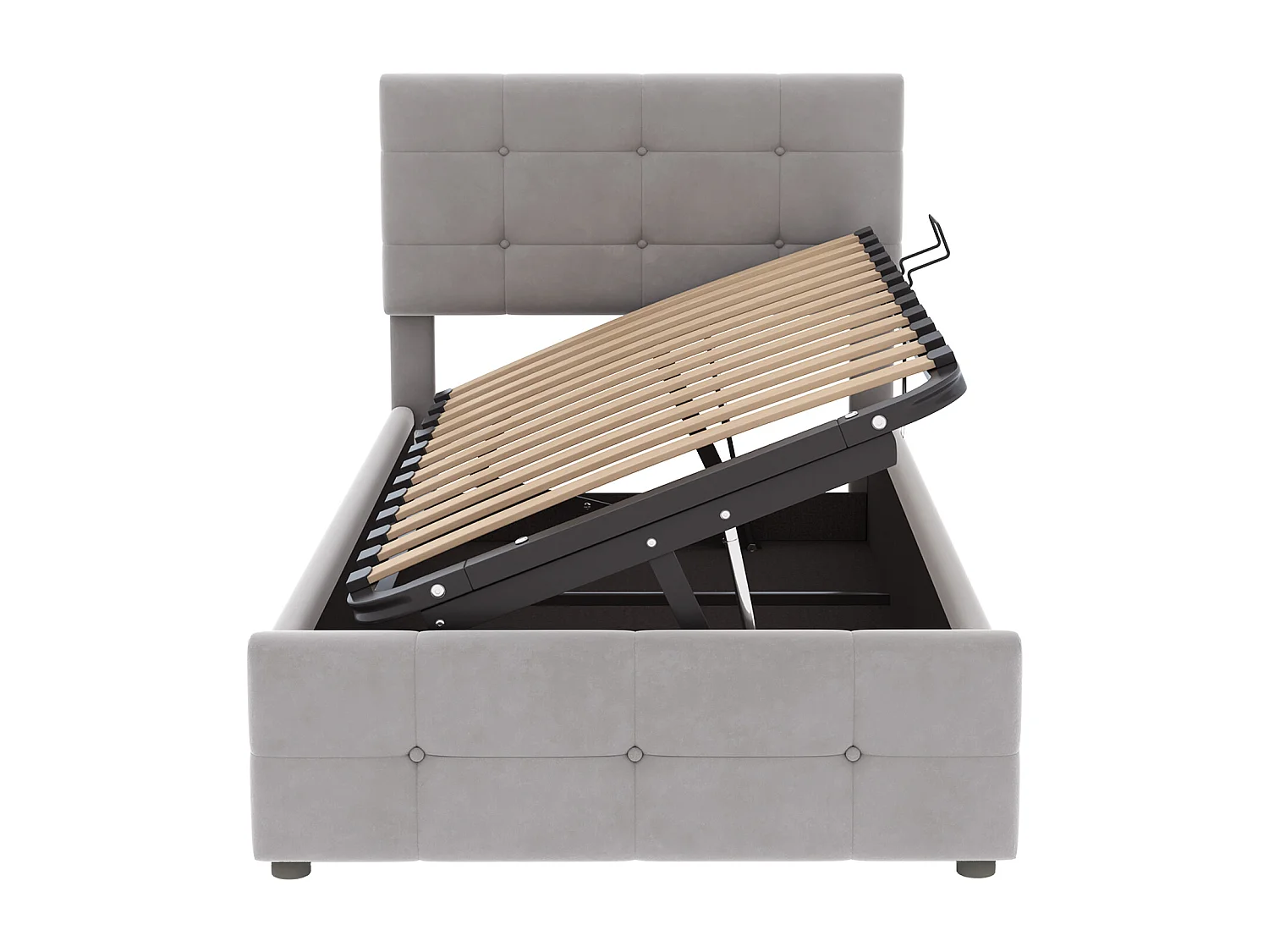 Lit coffre 90 x 200 cm avec tête de lit réglable - tissu velours - sommier à lattes - gris (sans matelas)