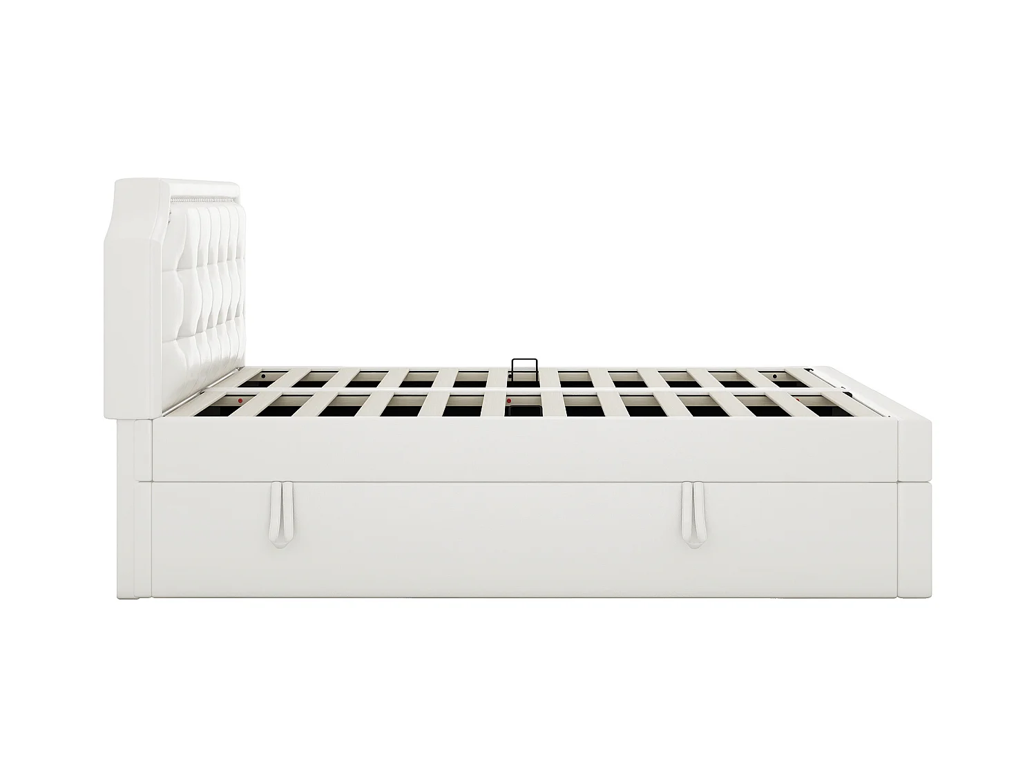 Letto contenitore 140 x 200 cm con testiera e decorazione con bottoni - pelle PU - apertura su entrambi i lati - colore bianco
