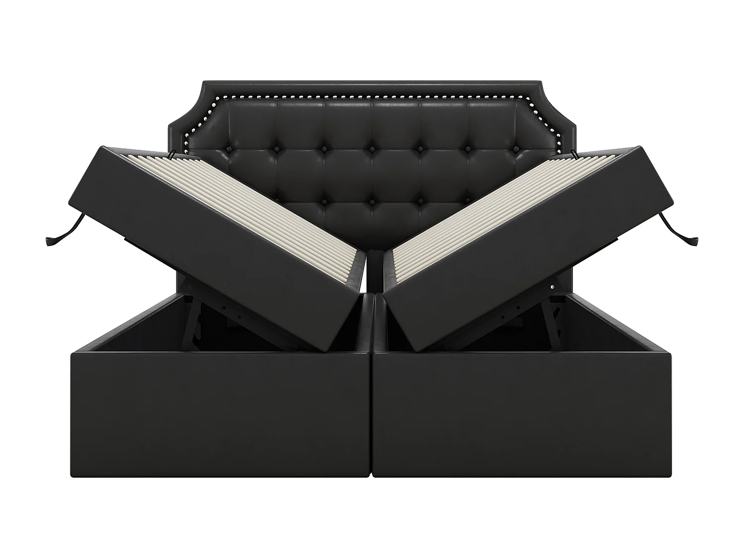 Letto contenitore 140 x 200 cm con testiera e decorazione con bottoni - pelle PU - apertura su entrambi i lati - colore nero