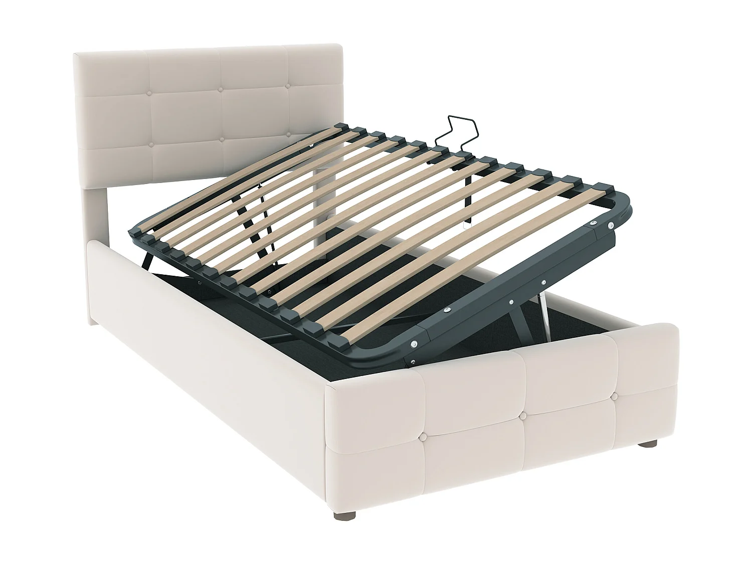 Lit coffre 90 x 200 cm avec tête de lit réglable - tissu velours - sommier à lattes - beige (sans matelas)