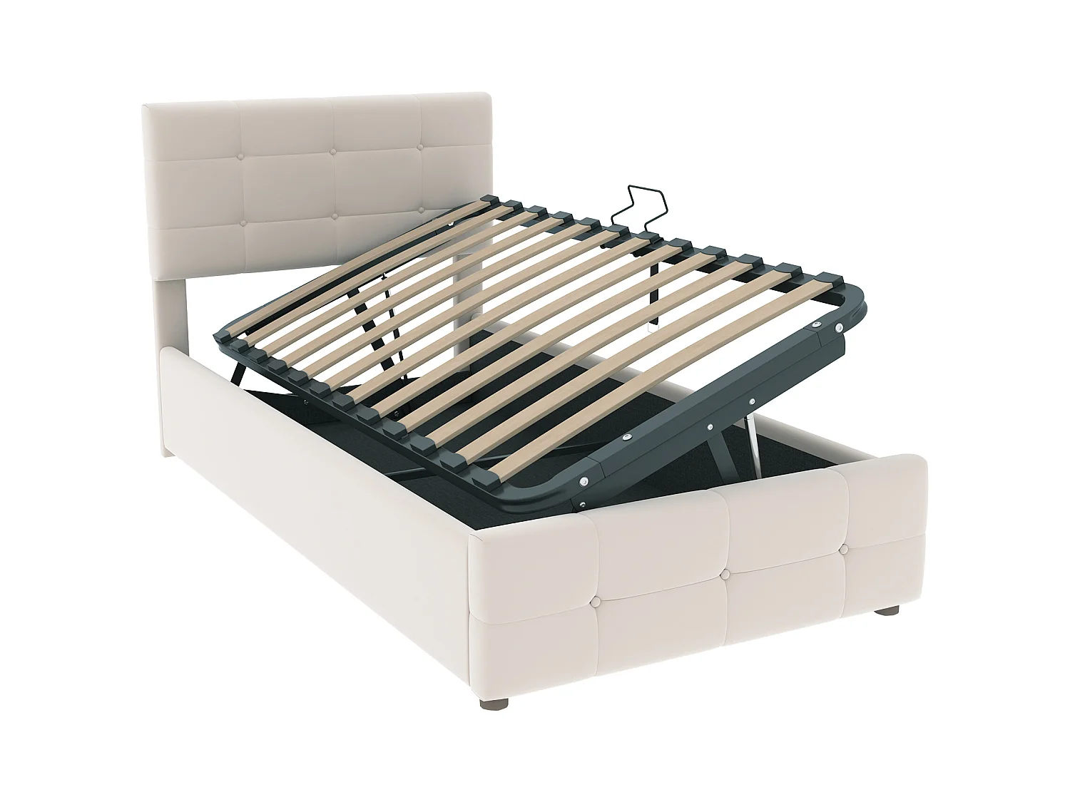 Opbergbed 90 x 200 cm met verstelbaar hoofdeinde - fluwelen stof - lattenbodem - beige (zonder matras)