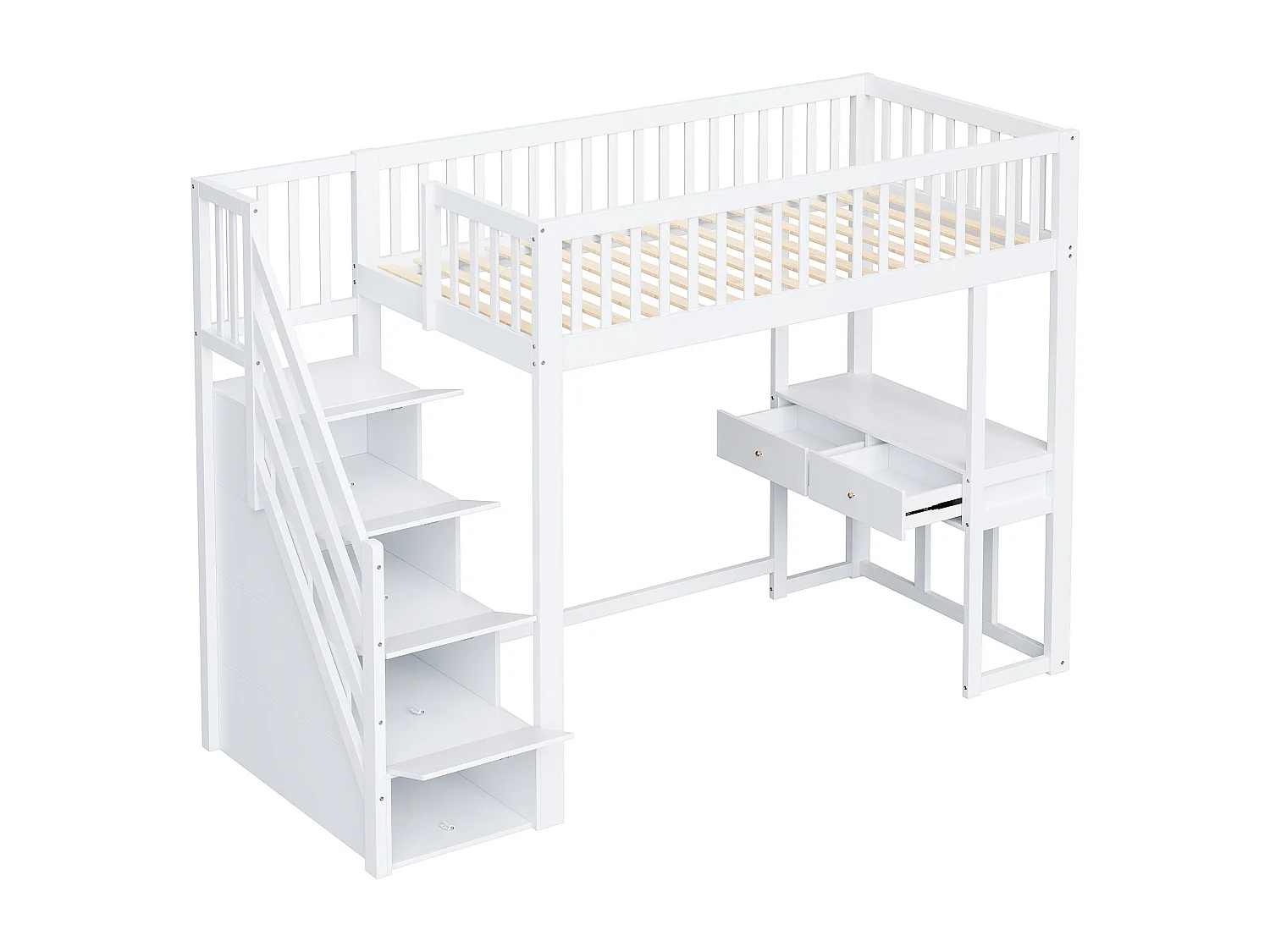 Lit mezzanine 90 x 200 cm avec avec bureau & 6 tiroirs - bois MDF - blanc (sans matelas)