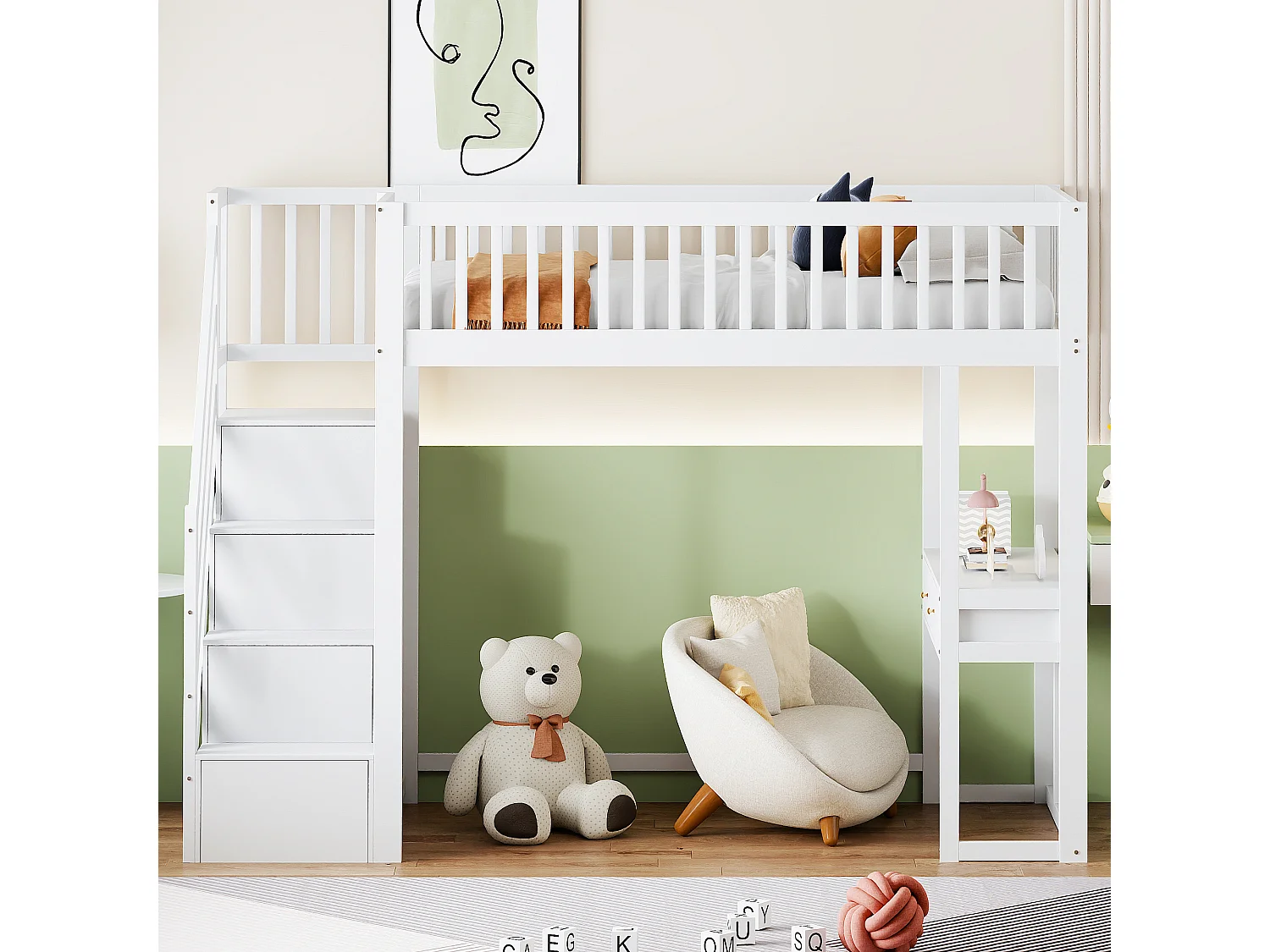 Lit mezzanine 90 x 200 cm avec avec bureau & 6 tiroirs - bois MDF - blanc (sans matelas)