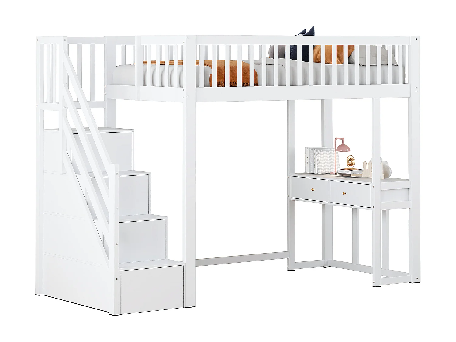 Lit mezzanine 90 x 200 cm avec avec bureau & 6 tiroirs - bois MDF - blanc (sans matelas)