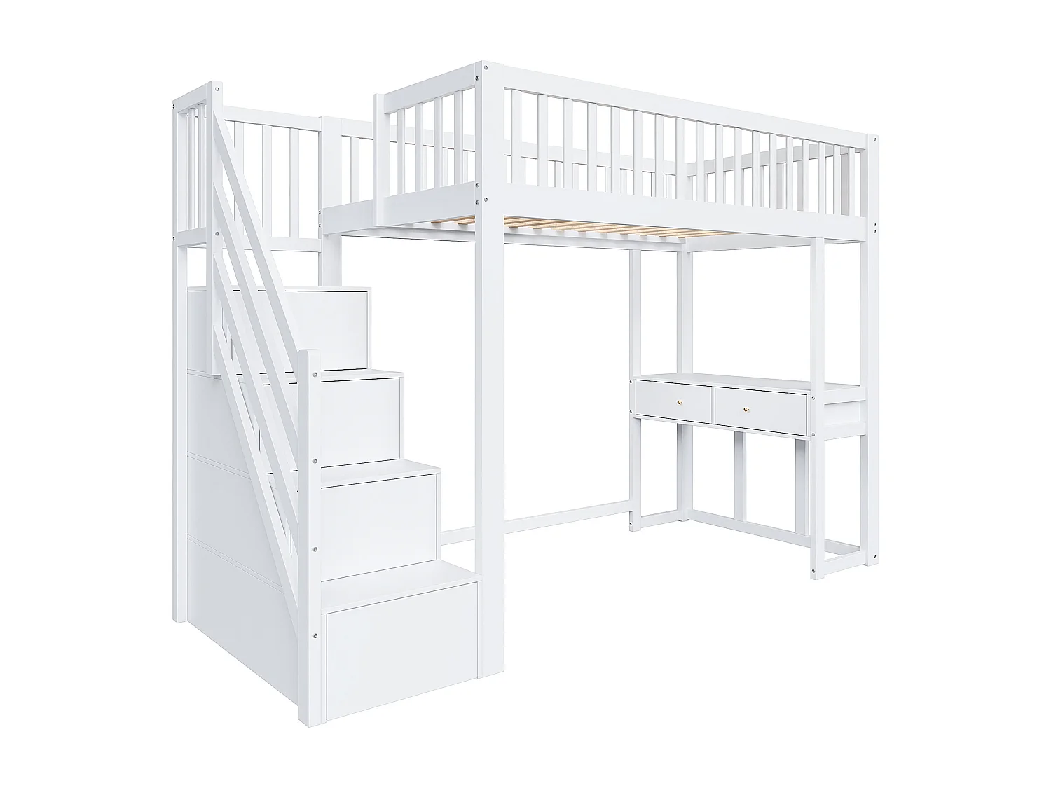 Lit mezzanine 90 x 200 cm avec avec bureau & 6 tiroirs - bois MDF - blanc (sans matelas)