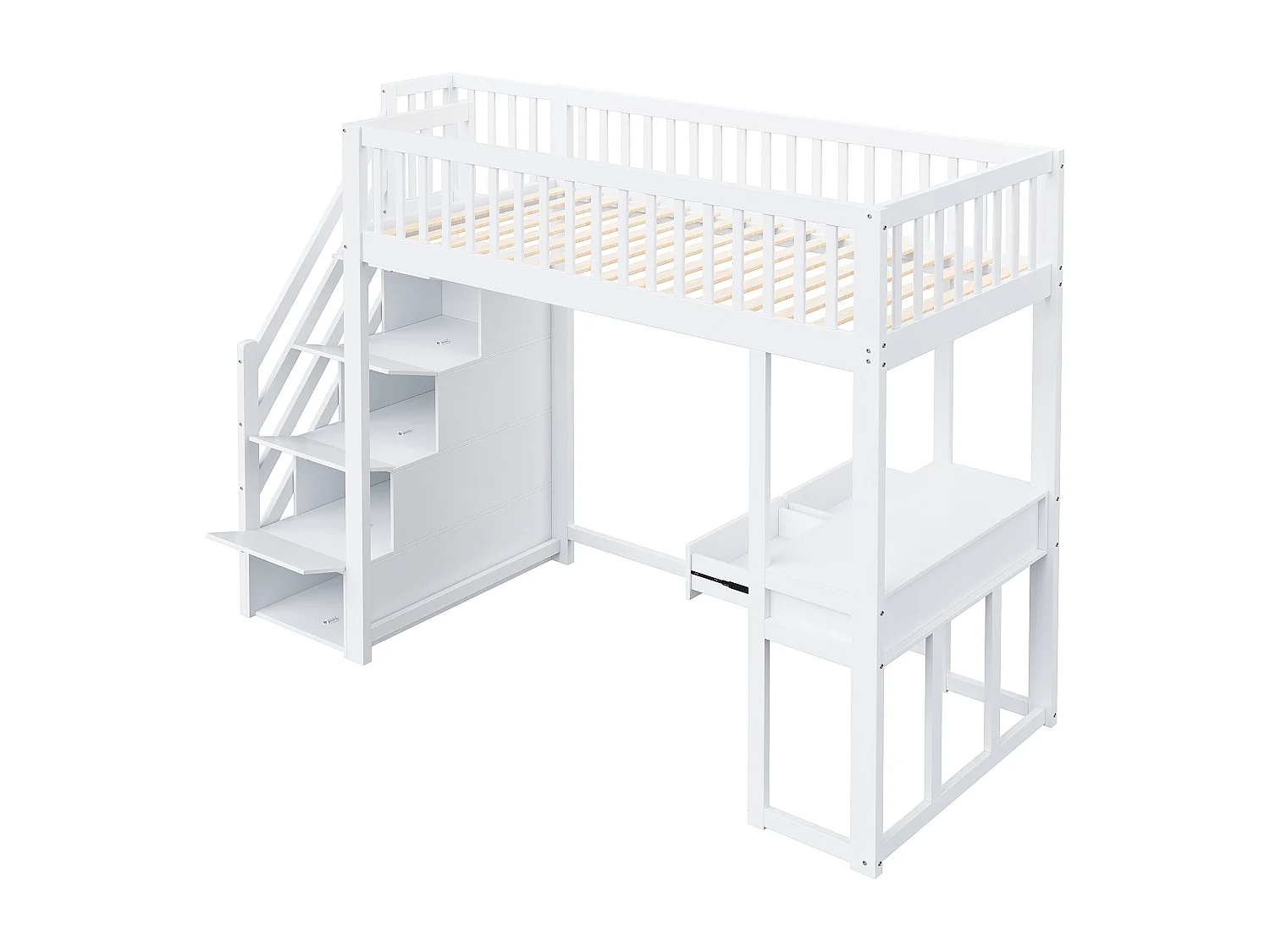 Lit mezzanine 90 x 200 cm avec avec bureau & 6 tiroirs - bois MDF - blanc (sans matelas)