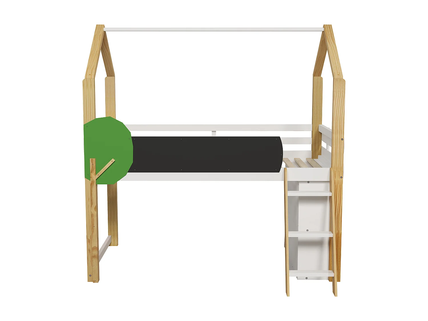 Hoogslaper 90 x 200 cm met graffitipaneel & opbergkast & ladder - massief hout + MDF - wit + naturel