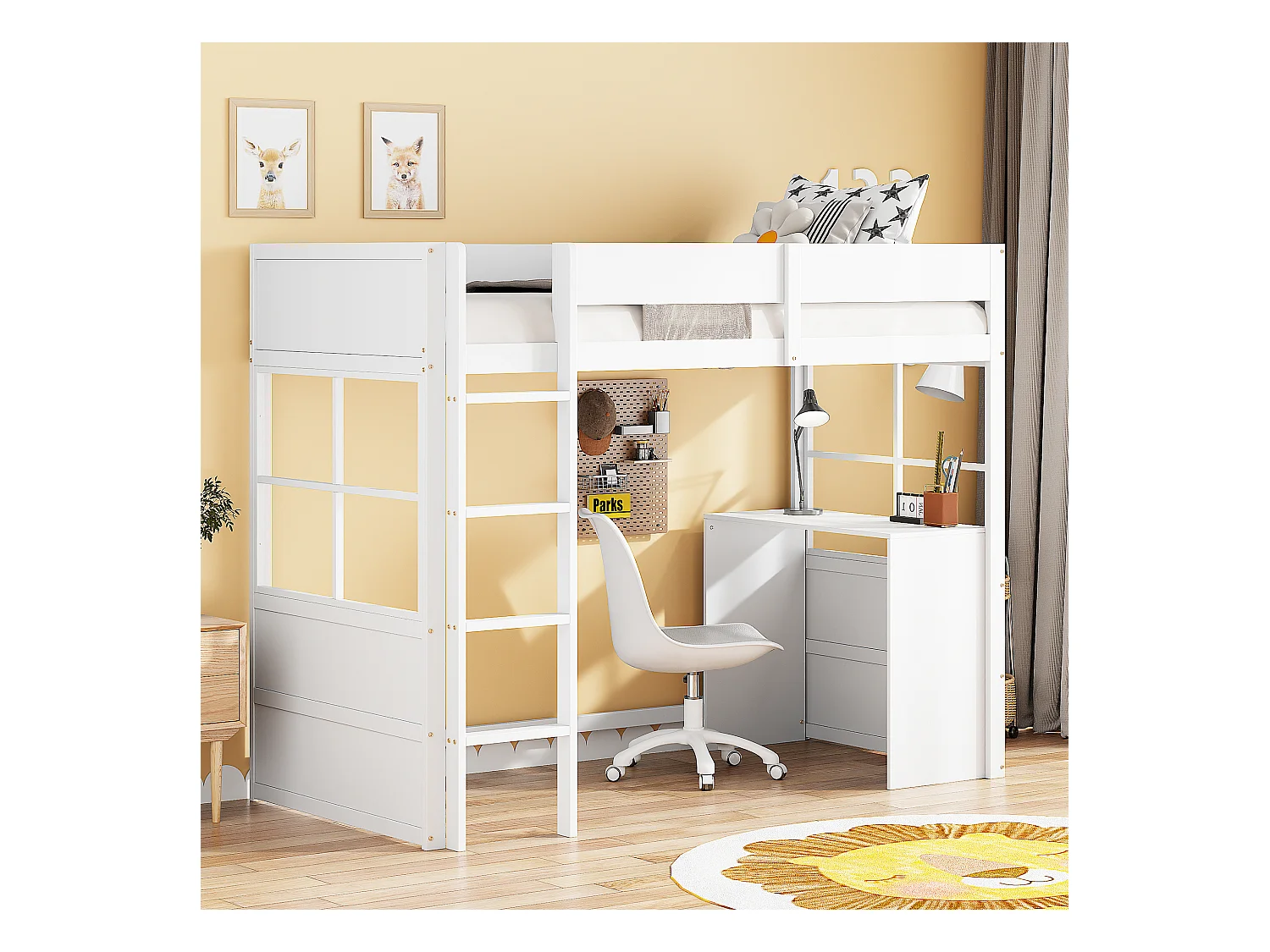 Hoogslaper 90 x 200 cm met bureau & ladder - MDF hout - wit (zonder matras)