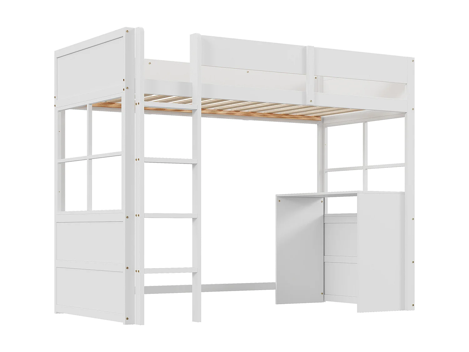Lit mezzanine 90 x 200 cm avec avec bureau & échelle - bois MDF - blanc (sans matelas)