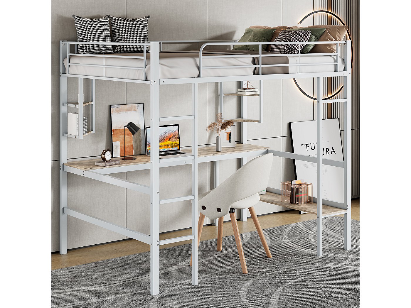 Trasman studio hoogslaper 90x200 kast en bureau cascina antraciet