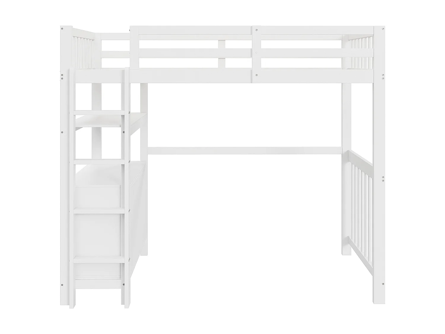 Lit mezzanine 90 x 200 cm avec avec bureau, étagère & 6 tiroirs - bois de pin et MDF - blanc (sans matelas)