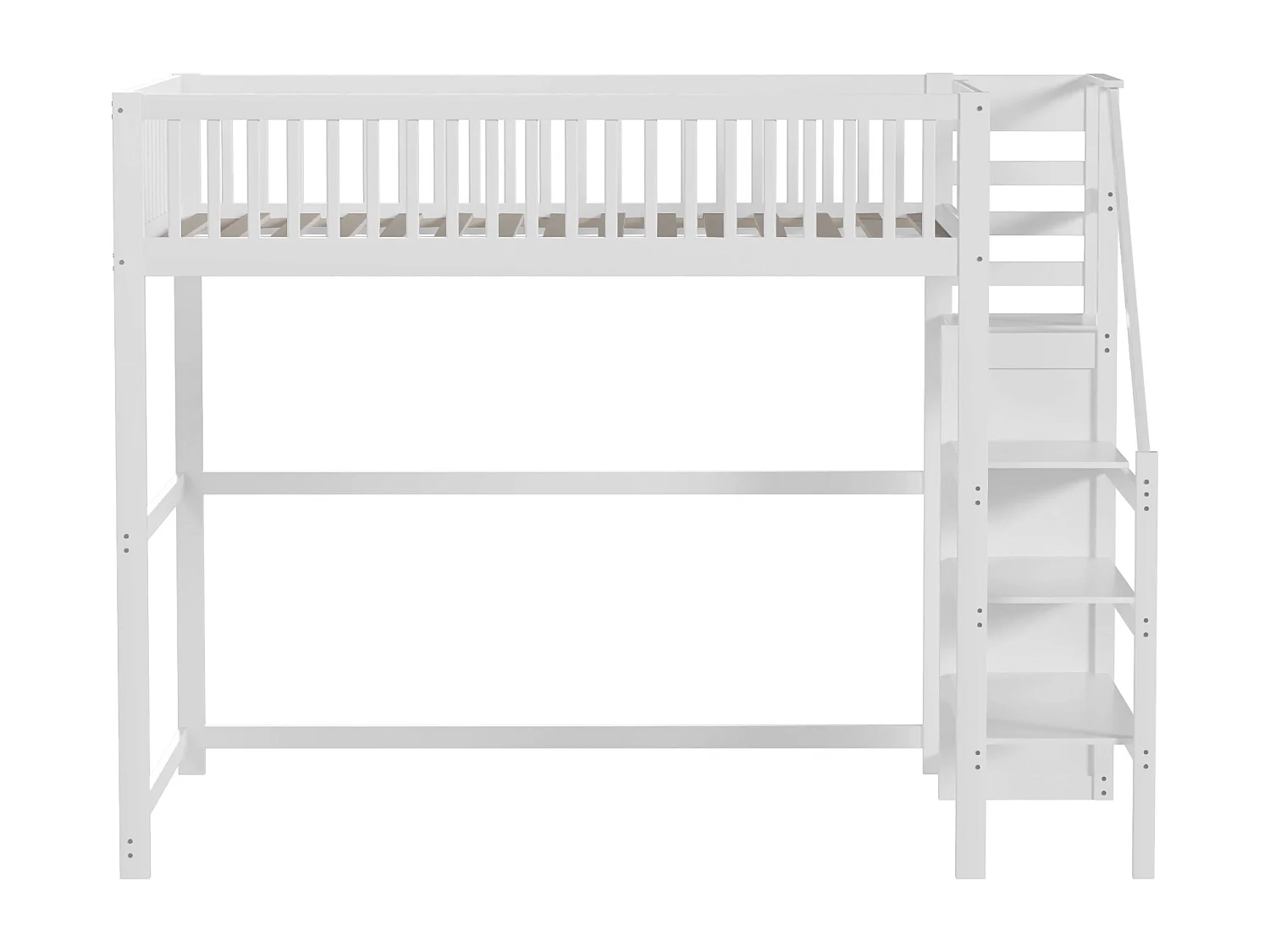 Cama entrepiso de 140x200 con escalera, cama infantil de madera blanca con estante de almacenamiento, armario sencillo