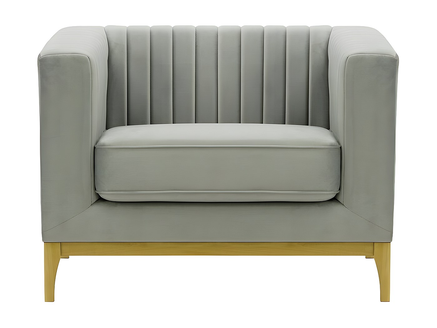 Fauteuil Design WOOOD Velours + Repose-pied – Style Scandinave, Gris (occasion)
