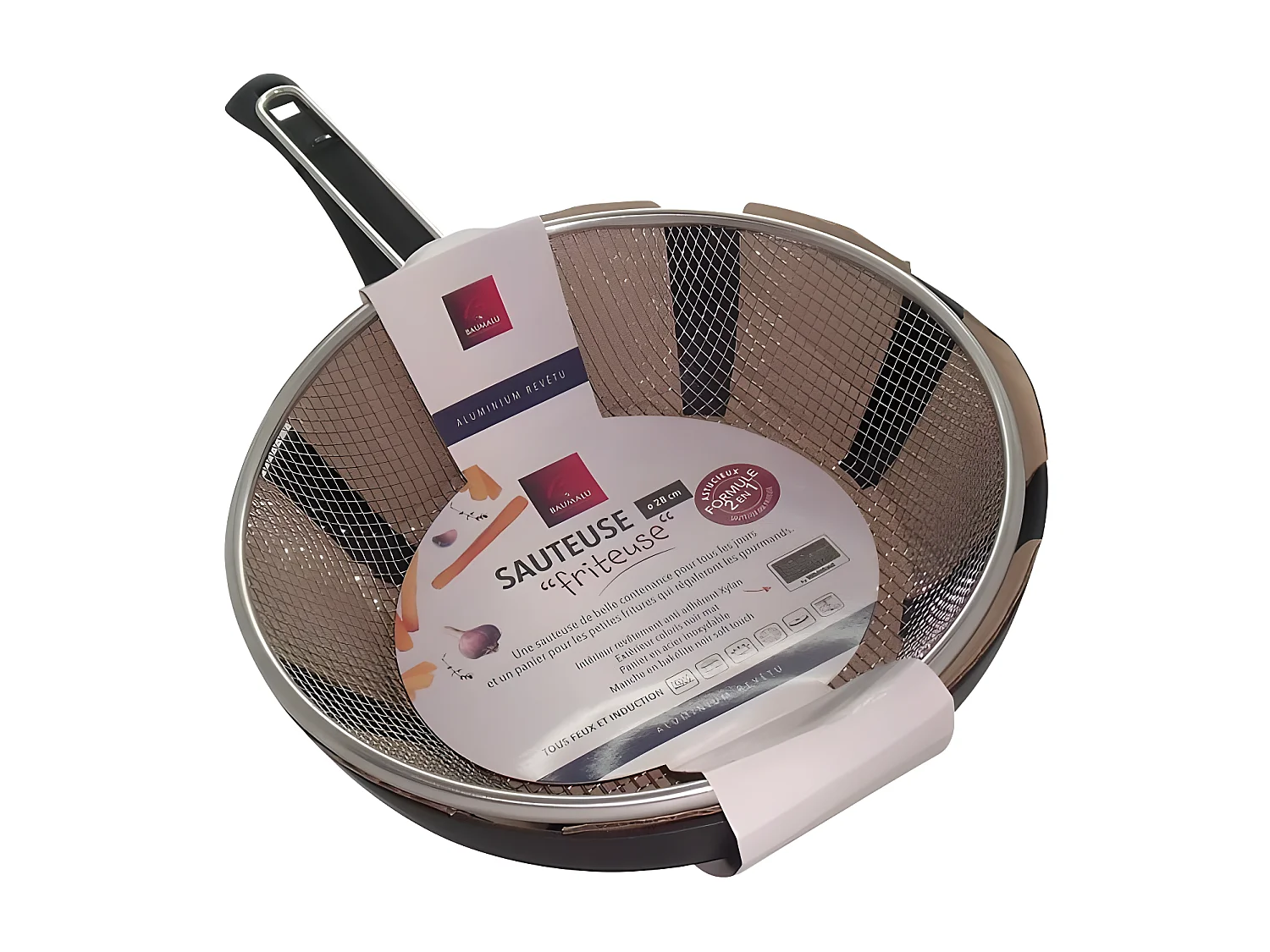 Sauteuse Friteuse 2 en 1 avec Panier en Acier Inoxydable Baumalu - 28cm