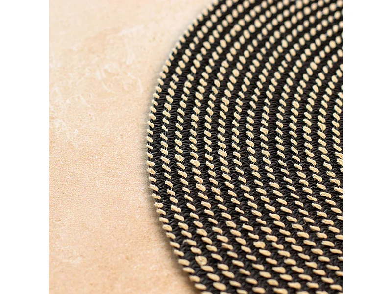 Novastyl - Lot 6 Sets De Table Tisse Rond 36cm En Papier Et Coton Naturel Et Noir