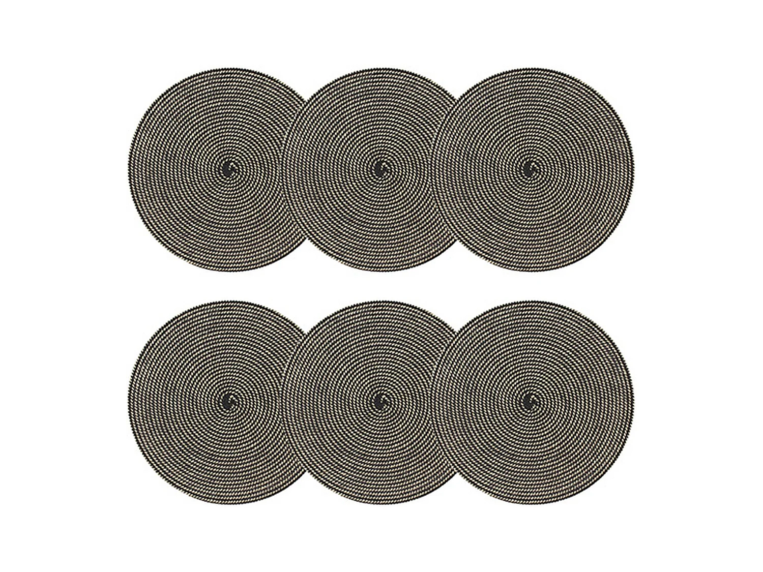 Novastyl - Lot 6 Sets De Table Tisse Rond 36cm En Papier Et Coton Naturel Et Noir