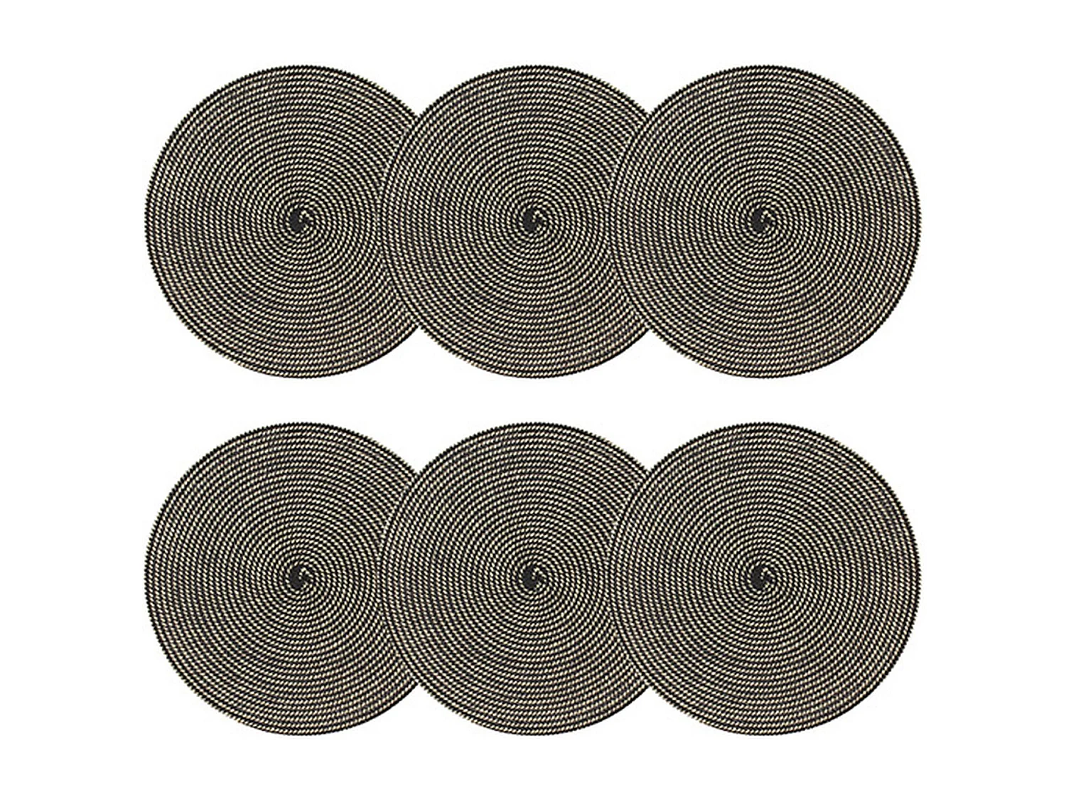 Novastyl - Lot 6 Sets De Table Tisse Rond 36cm En Papier Et Coton Naturel Et Noir