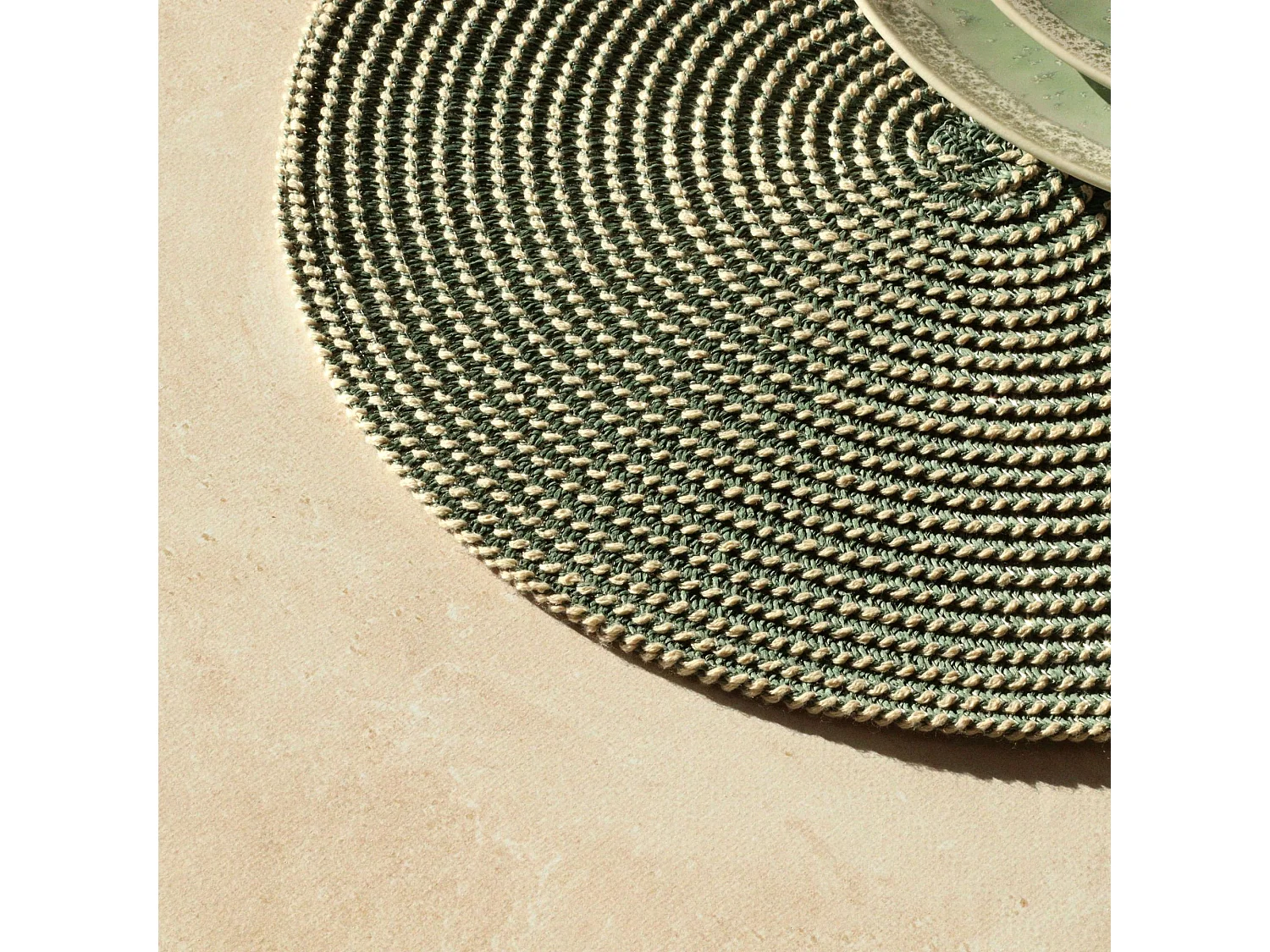 Novastyl - Lot 6 Sets De Table Tisse Rond 36cm En Papier Et Coton Naturel Et Vert