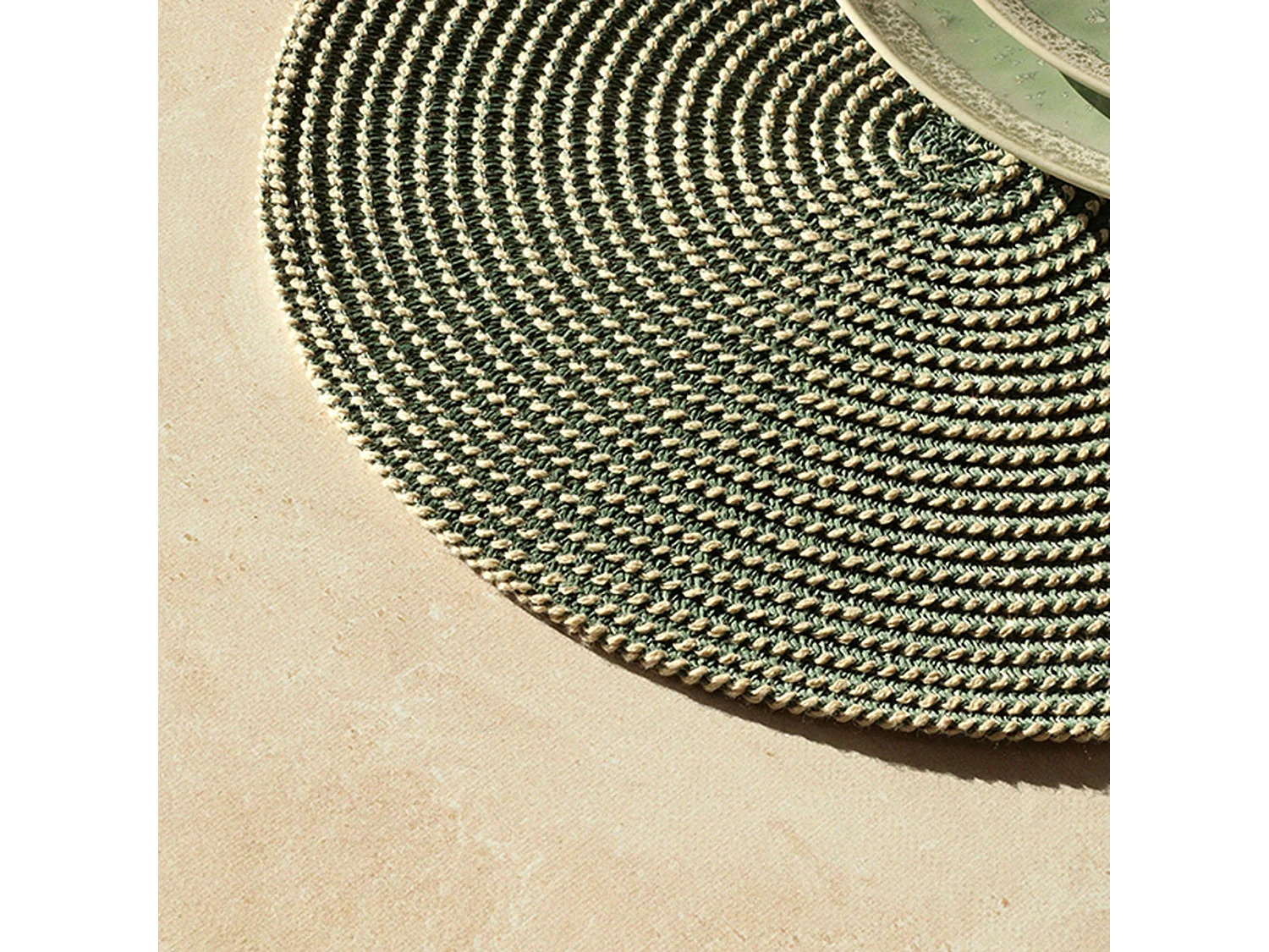 Novastyl - Lot 6 Sets De Table Tisse Rond 36cm En Papier Et Coton Naturel Et Vert