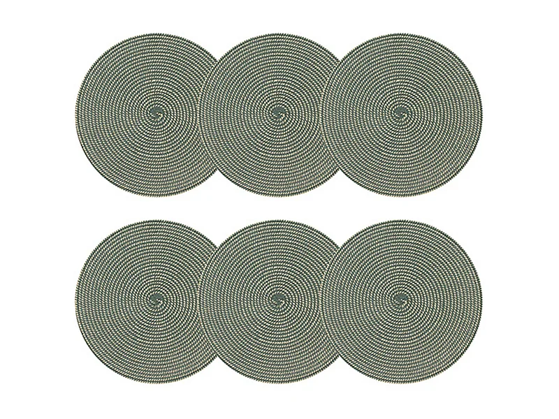 Novastyl - Lot 6 Sets De Table Tisse Rond 36cm En Papier Et Coton Naturel Et Vert