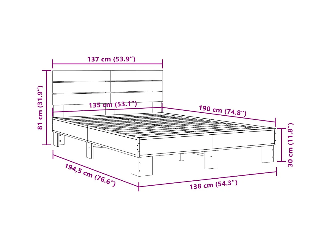 Cadre de lit sans matelas noir 135x190 cm