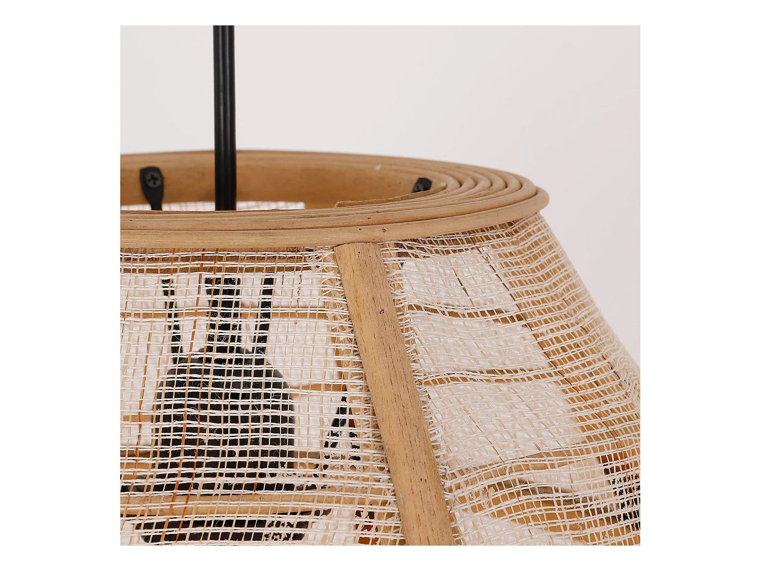 Hanglamp van linnen en bamboe en naaldhout en multiplex en ijzer - 45.5 x Ø29 - Beige - PELLA