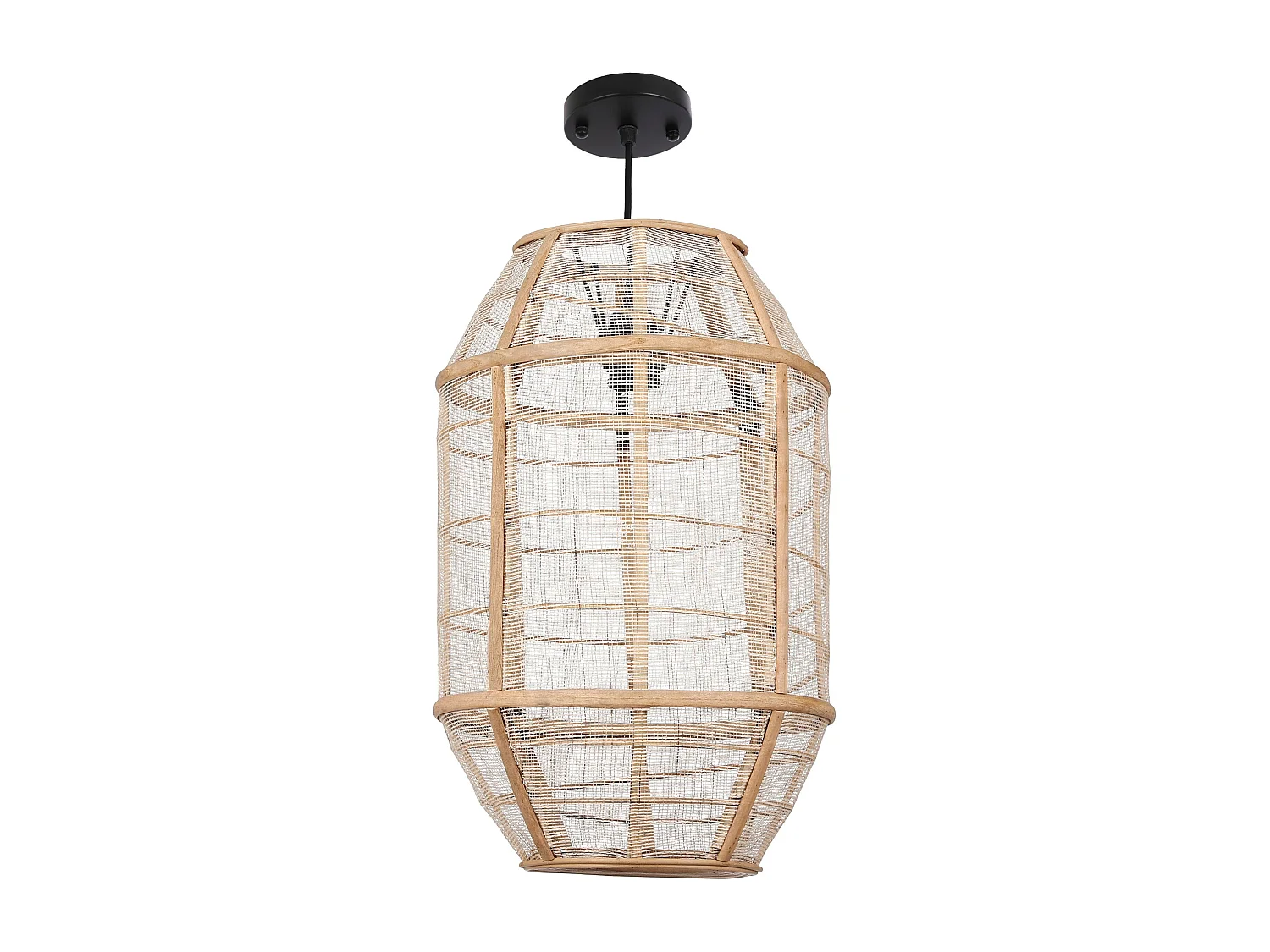 Hanglamp van linnen en bamboe en naaldhout en multiplex en ijzer - 45.5 x Ø29 - Beige - PELLA