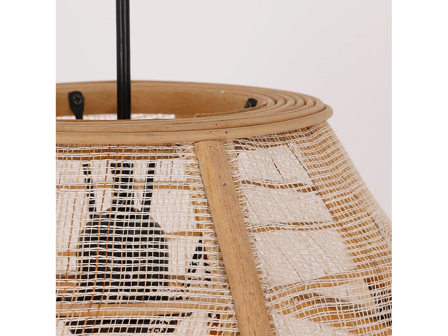 Hanglamp van linnen en bamboe en naaldhout en multiplex en ijzer - 45.5 x Ø29 - Beige - PELLA