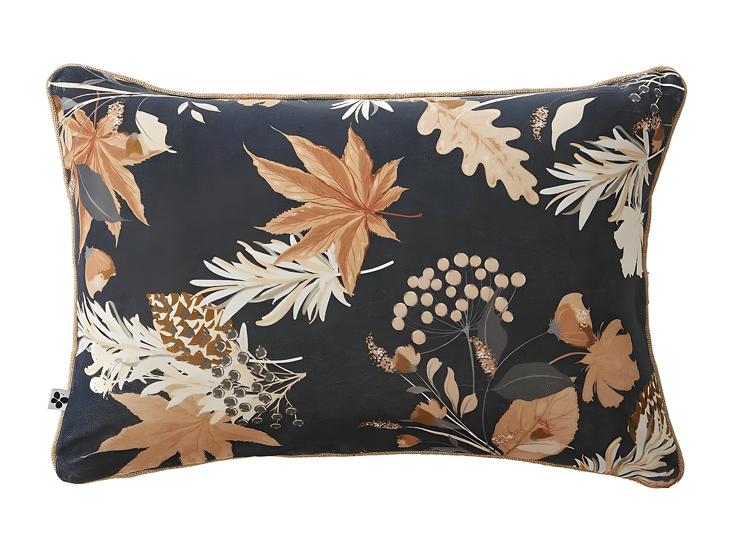 ELIANE - Coussin Déhoussable 40x60cm Velours de Coton Bleu Imprimé Fleur