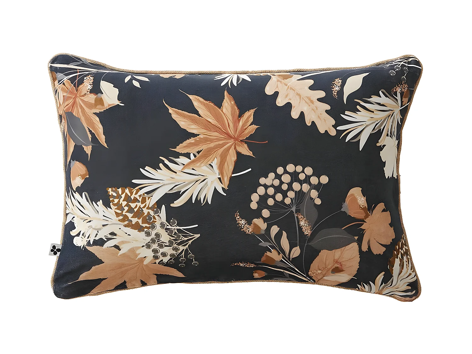 ELIANE - Coussin Déhoussable 40x60cm Velours de Coton Bleu Imprimé Fleur