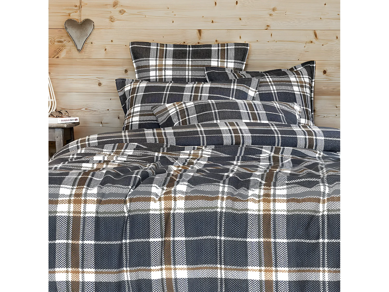 WILLIAM - Housse de Couette 260x240cm Flanelle de Coton Motif à Carreaux