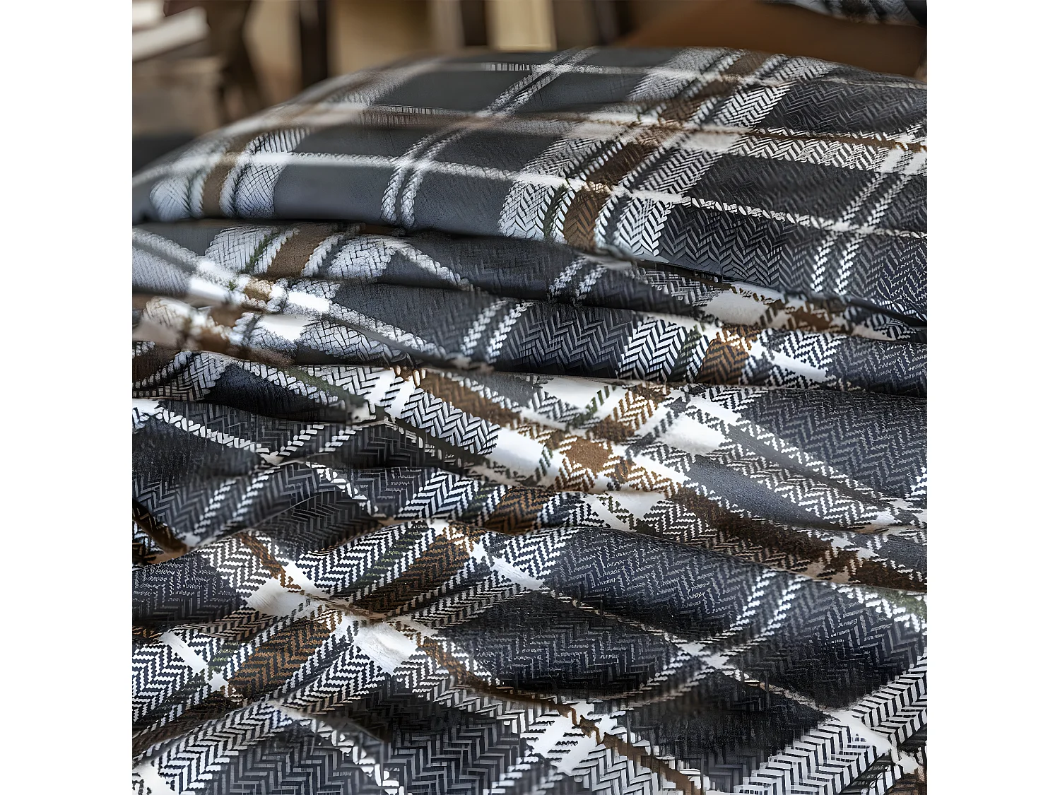 WILLIAM - Housse de Couette 260x240cm Flanelle de Coton Motif à Carreaux