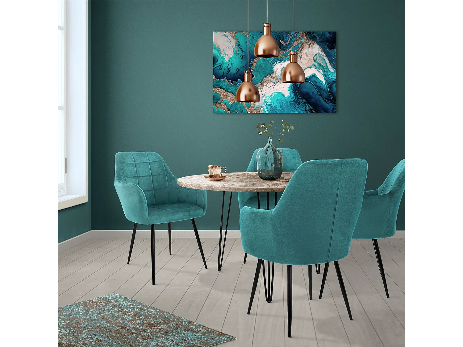 Set di 6 sedie da sala da pranzo poltrone soggiorno imbottite blu petrolio