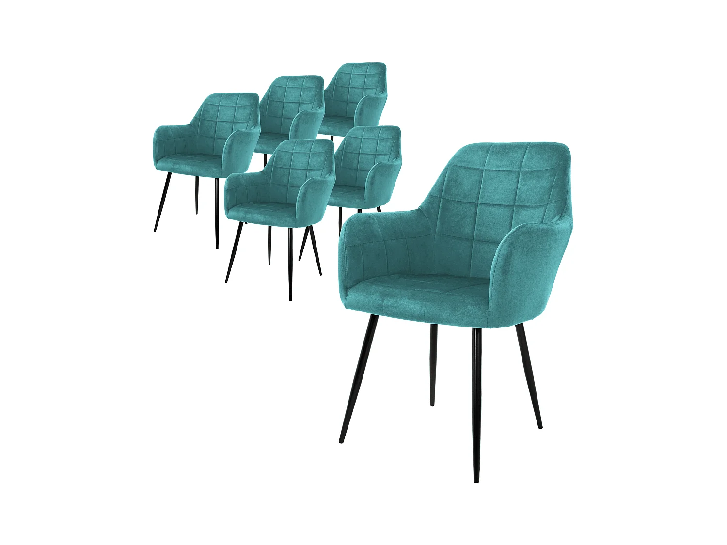 Lot de 6 chaises de salle à manger fauteuil pétrole en velours pieds métalliques