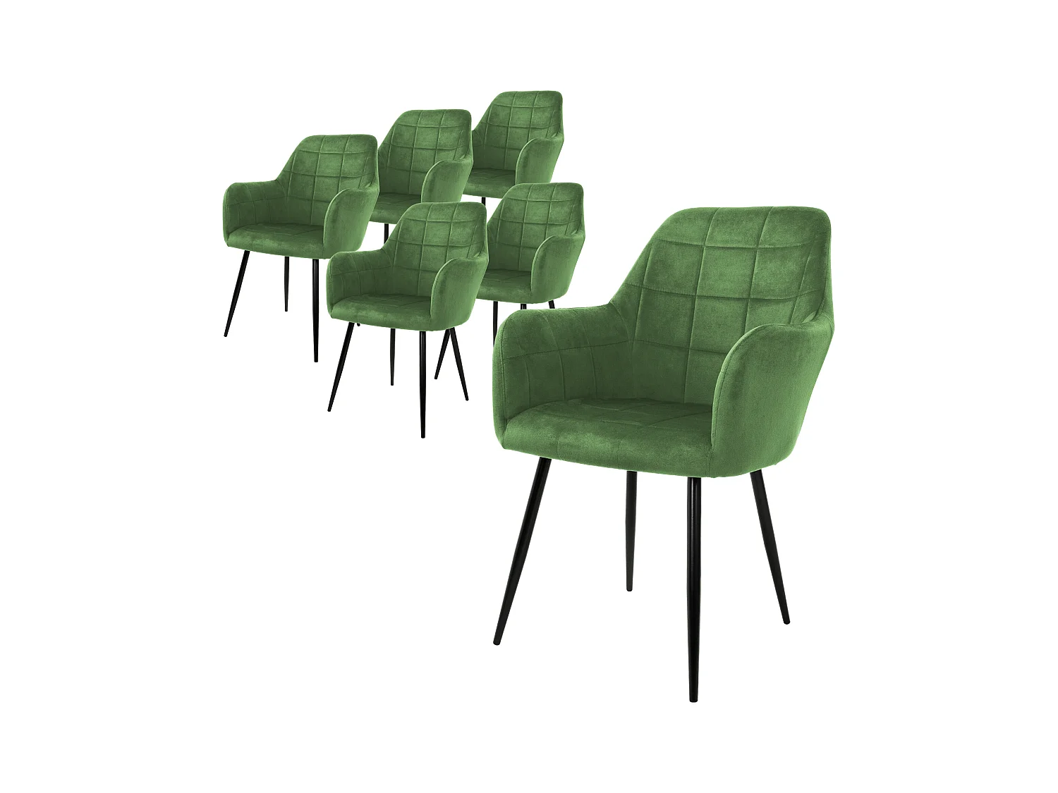 Lot de 6 chaises de salle à manger fauteuil sauge en velours pieds métalliques
