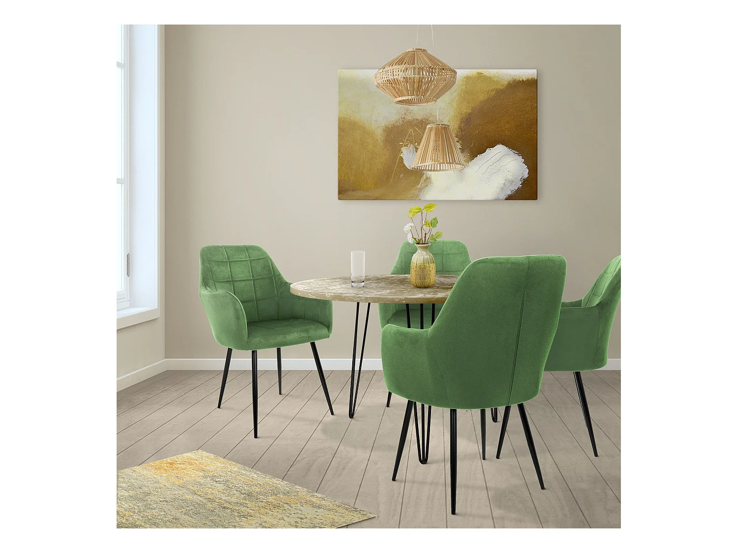 Lot de 6 chaises de salle à manger fauteuil sauge en velours pieds métalliques