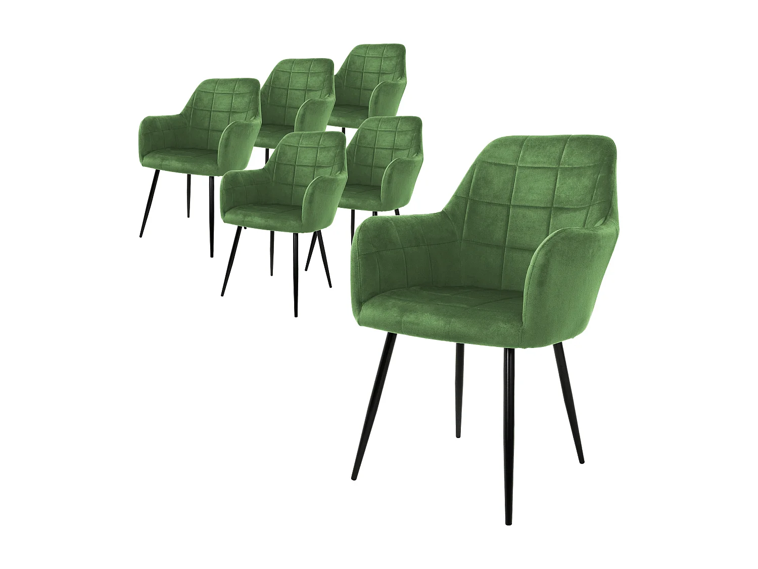 Lot de 6 chaises de salle à manger fauteuil sauge en velours pieds métalliques