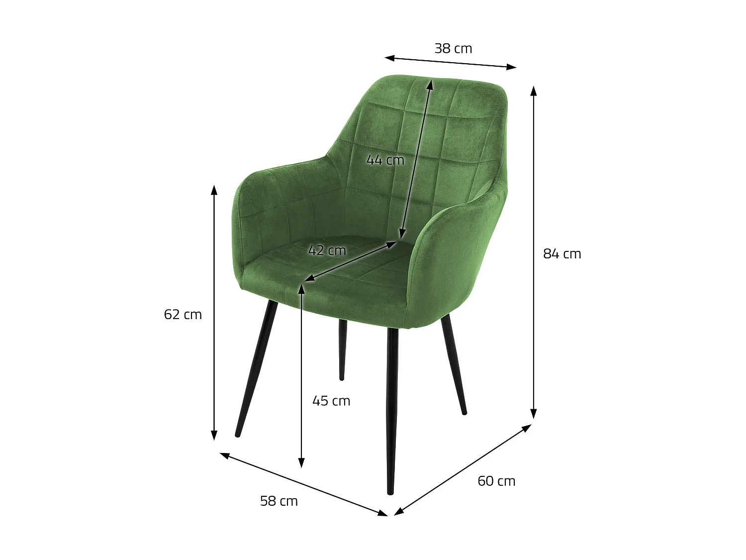 Lot de 6 chaises de salle à manger fauteuil sauge en velours pieds métalliques