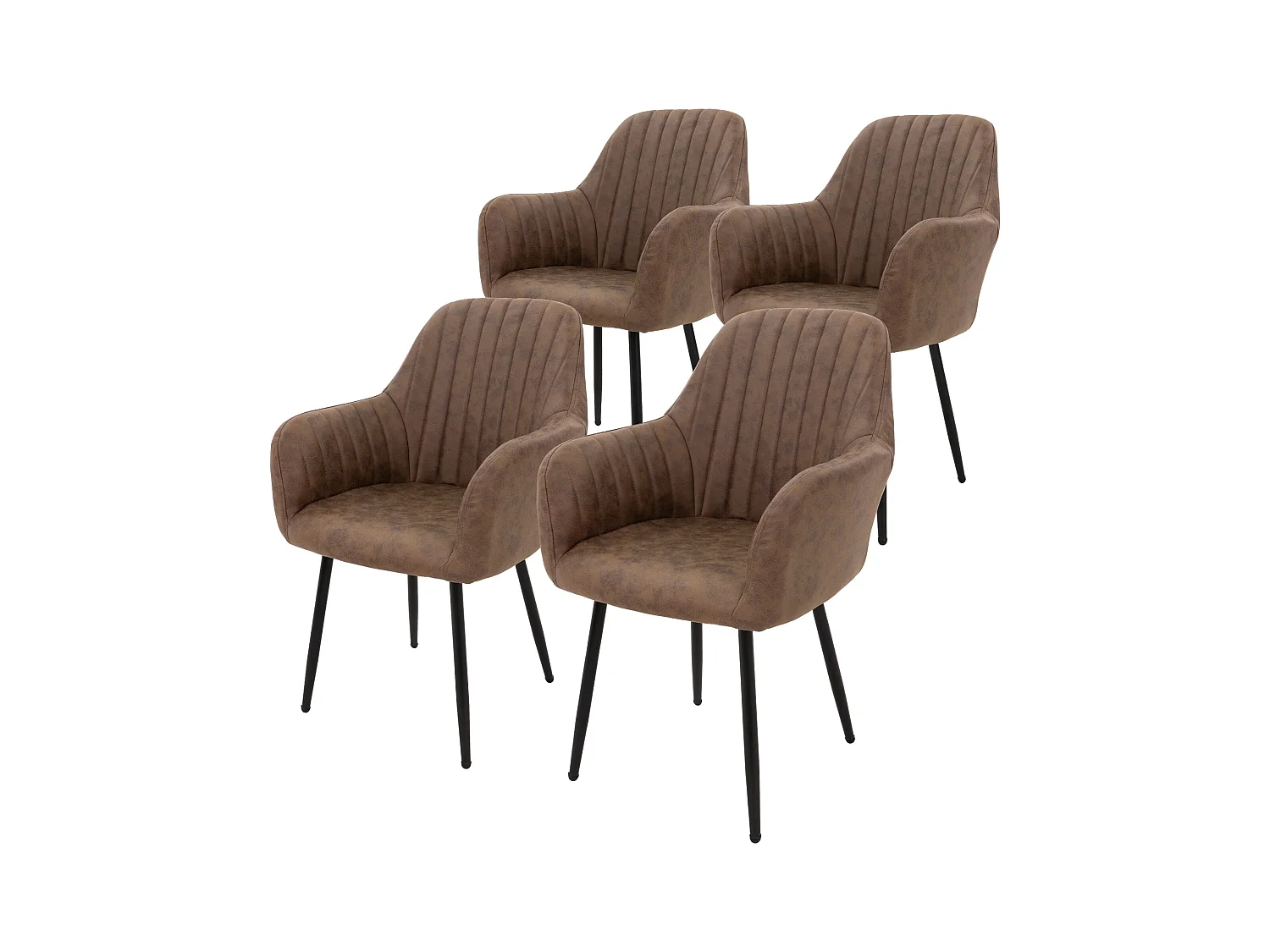 Lot de 4 chaises salle à manger embourrée marron avec accoudoirs en simili