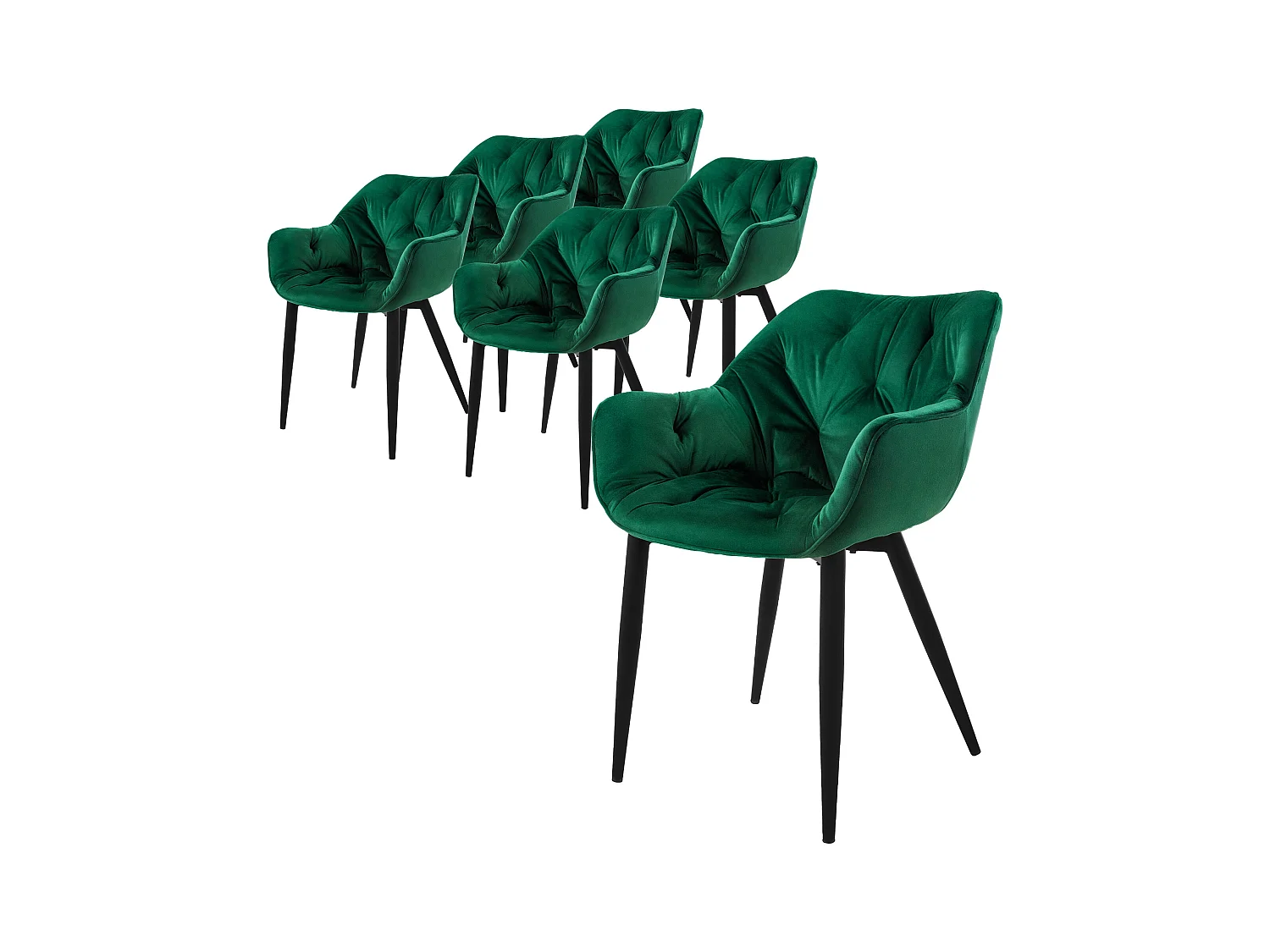 Lot de 6 chaises de salle à manger assise vert foncé en velours pieds métal noir